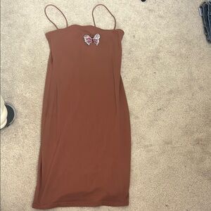 Brown Spaghetti Strap Dress with Butterfly Detail